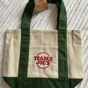Trader Joe's Green and Cream Mini Canvas Tote Bag